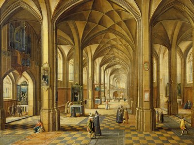 Interieur van een gotische kerk met drie beuken door Hendrik the Younger Steenwyck